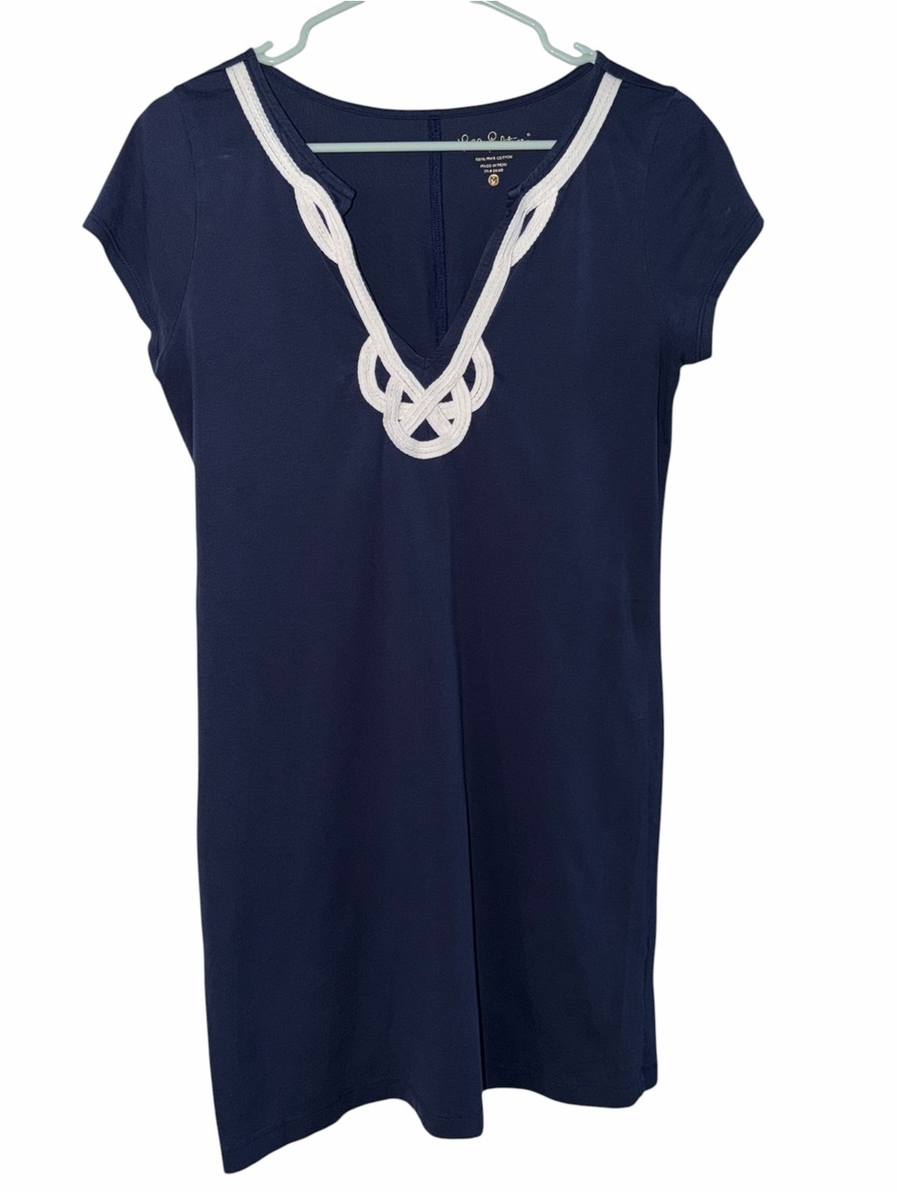 Lilly Pulitzer Brewster T-Shirt Dress Navy Blue White Rope Trim Pima Cotton Sz M - Picture 2 of 12